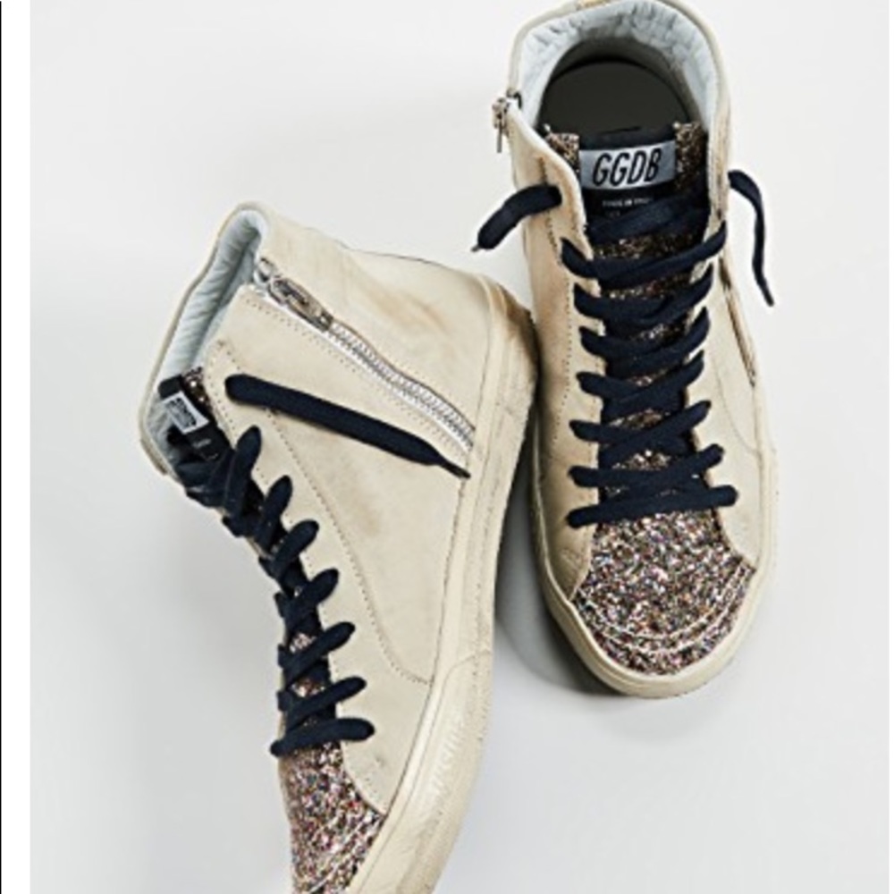 Golden Goose Slide Sneakers In cream/glitter
